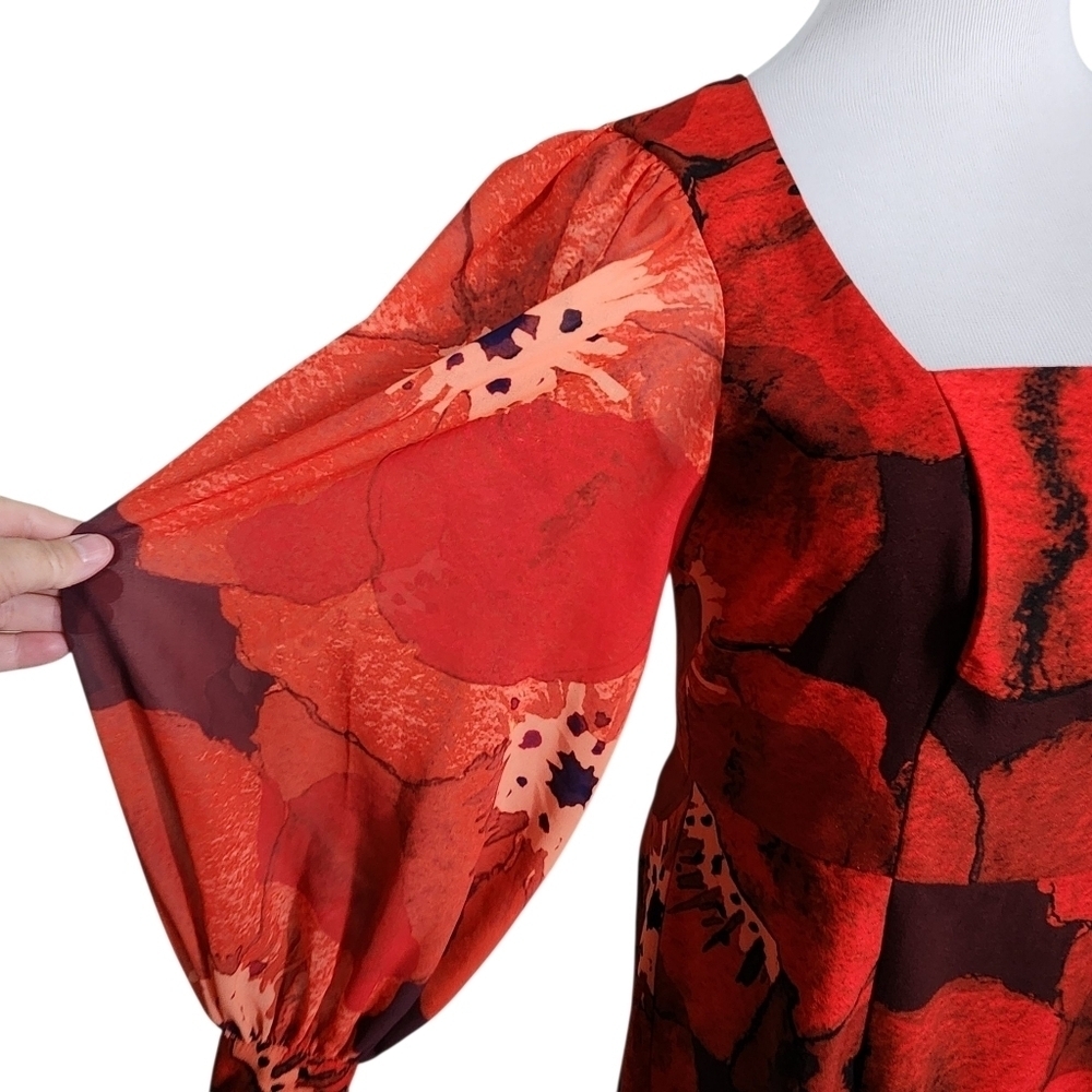 Anthropologie Hutch Poppy Puffed Sleeve Red Mini Dress, Sz 12 - Picture 4 of 9